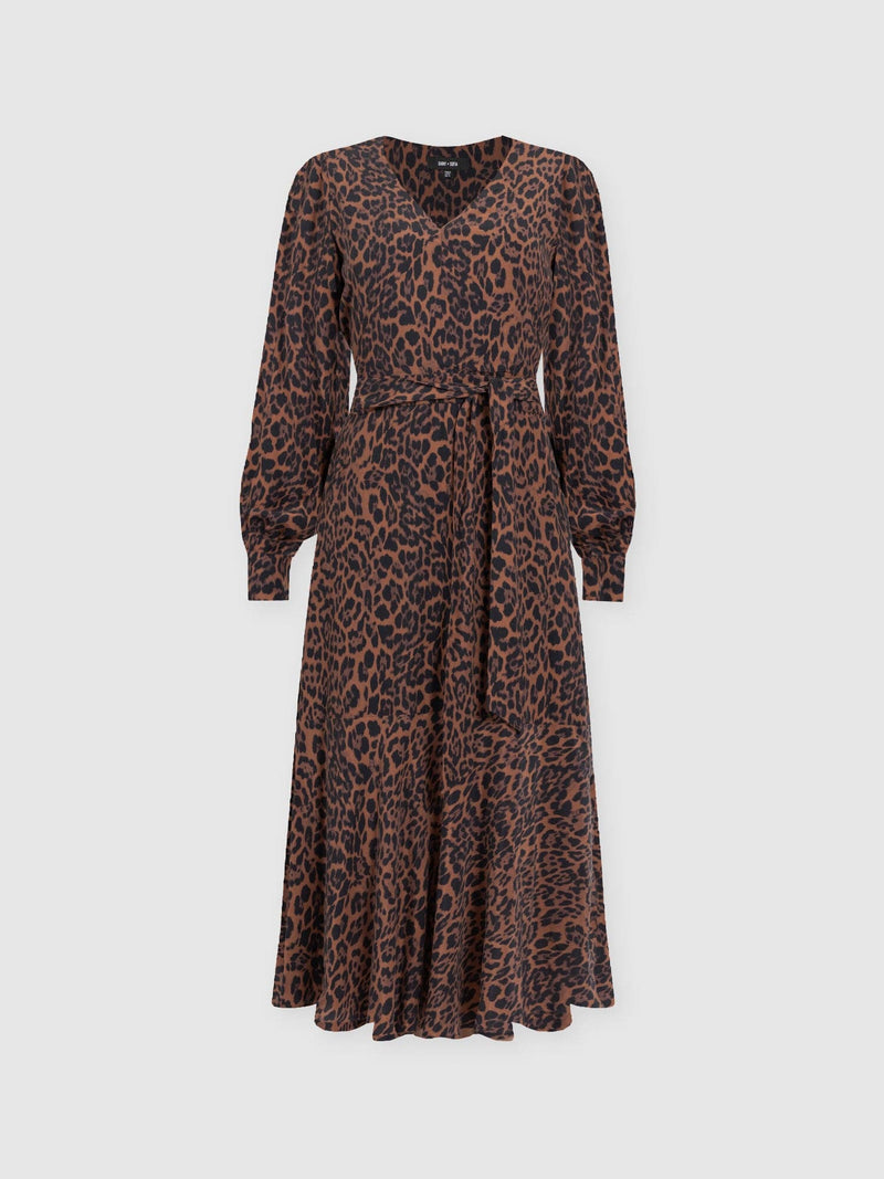 Allegra V Neck Dress - Brown Leopard - Women's Dresses | Saint + Sofia® EU